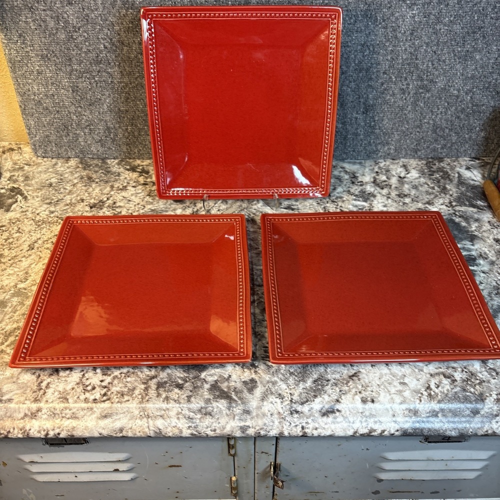 3~Pier 1 Imports~Spice Route~Paprika~Square Dinner Plates 10 1/2"